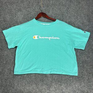 Champion Top Womens Medium Cotton Blend Short Sleeve Crop Tee Shirt Logo